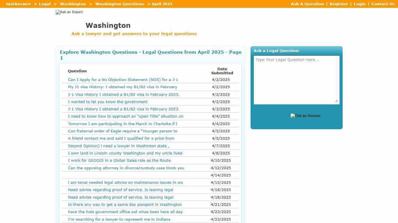 Washington - Archive of Legal Questions - April 2025 Page 1