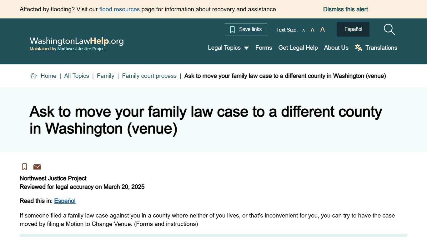 Ask to move your family law case to a different county in Washington (venue) | Washington Law Help